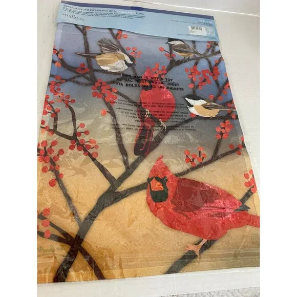 NWOT Breezeart 12.5" X 18" Premium Garden Flag Studio M Cardinal & Chickadees - Picture 6 of 6